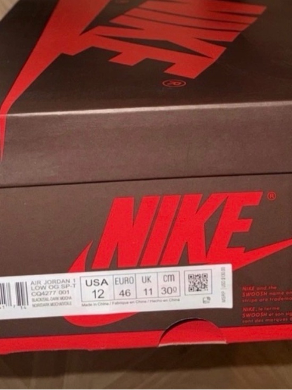 Empty box for Travy Scott Dark Mocha shoes size 12